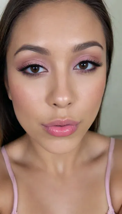 (Filipina:1.2), A Filipina's slut face, (27 years old), dark brown tanned skin, (closed mouth), (softly overlined lips with muted rosy nude-pink lipstick, (subtle mauve undertones), slightly deeper pink lip liner defining the edges, sheer translucent gloss layered over the lipstick, soft reflective highlights on the center of the lips, naturally full-looking lips), (medium-width natural nose), (straight natural nose bridge), (softly rounded slightly bulbous nose tip), (naturally wider nostrils), (subtle nasal width), (nose proportionate to the face), masculine jaw, (softly rounded jawline), looking straight at camera, closed lips, face portrait, (round to softly oval face), natural facial asymmetry, natural facial proportions, realistic skin texture