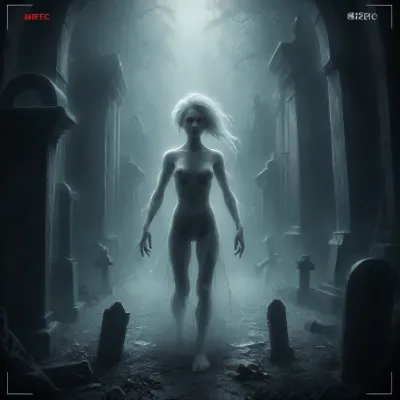 score_9, 1 ghastly female, about 33, very thin, is naked, ghost white skin, in a very foggy 1200's church graveyard, camera view is set far back, 32k image, floating in air, has no legs, ghostly form with no legs, perfect hands with long claw nails, no legs, no feet, ghostly form, floating, very skinny ghastly shape, completely naked, no hair, white ghostly afro hair, blood dripping from claws, evil demonic red eyes with a hollow empty feel, 34C cup breasts, medium size breasts, ghostly white boobs and nipples, everything about the ghost is ghastly and greyish white, raining heavy, old england graveyard, many ancient, tombstones, skeletal hands popping out of a few spots in background, scary environment, very spooky feel, cemetery, graves, pumpking, bats, <lora:Halloween Series_ Spooky Cemetery_epoch_5:.8>, 33r13, c3m3t3ry, <lora:33r13_c3m3t3ry:.8>, ghost, person, <lora:ghosts person 1a:.8>, ais-ghostly, <lora:Ghostly_Style_SDXL:.8>, <lora:Spectral_Photography-000002:.8>