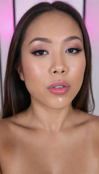 (Pinay Filipina Asian:1.2), A Filipina's slut face, (27 years old), dark brown tanned skin, (closed mouth), (softly overlined lips with muted rosy nude-pink lipstick, (subtle mauve undertones), (slightly deeper pink lip liner defining the edges:1.2), sheer translucent gloss layered over the lipstick, soft reflective highlights on the center of the lips, naturally full-looking lips), (medium-width natural nose), (straight natural nose bridge), (softly rounded slightly bulbous nose tip), (naturally wider nostrils), (subtle nasal width), (nose proportionate to the face), masculine jaw, (softly rounded jawline), looking straight at camera, closed lips, face portrait, (round to softly oval face), natural facial asymmetry, natural facial proportions, realistic skin texture