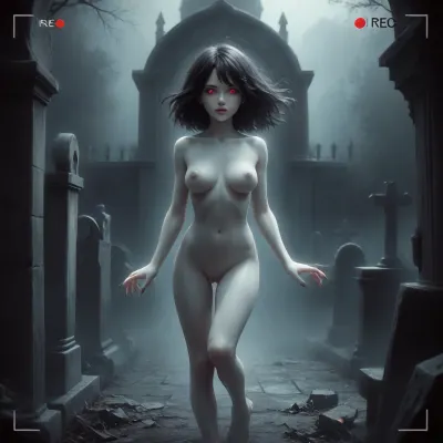 score_9, 1 ghastly female, about 33, very thin, is naked, ghost white skin, in a very foggy 1200's church graveyard, camera view is set far back, 32k image, floating in air, has no legs, ghostly form with no legs, perfect hands with long claw nails, no legs, no feet, ghostly form, floating, very skinny ghastly shape, completely naked, no hair, white ghostly afro hair, blood dripping from claws, evil demonic red eyes with a hollow empty feel, 34C cup breasts, medium size breasts, ghostly white boobs and nipples, everything about the ghost is ghastly and greyish white, raining heavy, old england graveyard, many ancient, tombstones, skeletal hands popping out of a few spots in background, scary environment, very spooky feel, cemetery, graves, pumpking, bats, <lora:Halloween Series_ Spooky Cemetery_epoch_5:.8>, 33r13, c3m3t3ry, <lora:33r13_c3m3t3ry:.8>, ghost, person, <lora:ghosts person 1a:.8>, ais-ghostly, <lora:Ghostly_Style_SDXL:.8>, <lora:Spectral_Photography-000002:.8>