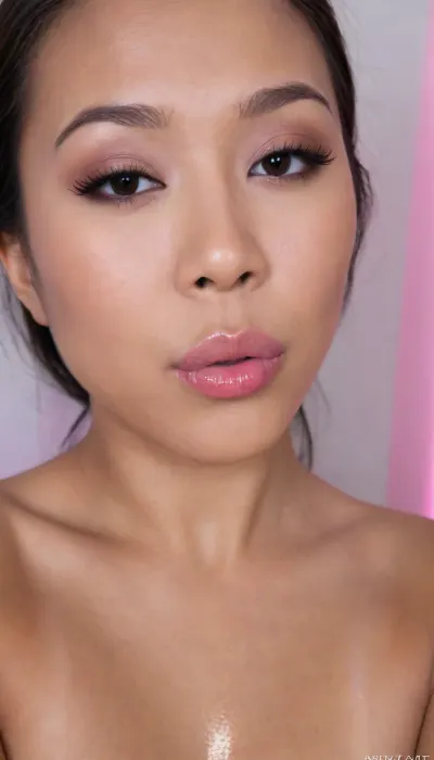 (portrait of a Pinay Filipina Asian:1.2), (tightly closed mouth, lips together:1.2), A Filipina's slut face and shoulders, (27 years old), dark brown tanned skin, (softly overlined lips with muted rosy nude-pink lipstick, (subtle mauve undertones), (slightly deeper pink lip liner defining the edges:1.2), sheer translucent gloss layered over the lipstick, soft reflective highlights on the center of the lips, naturally full-looking lips), (medium-width natural nose), (straight natural nose bridge), (softly rounded slightly bulbous nose tip), (naturally wider nostrils), (subtle nasal width), (nose proportionate to the face), masculine jaw, (softly rounded jawline), (looking straight at camera:1.1), closed lips, (face portrait), (frontal shot), (round to softly oval face), natural facial asymmetry, natural facial proportions, realistic skin texture