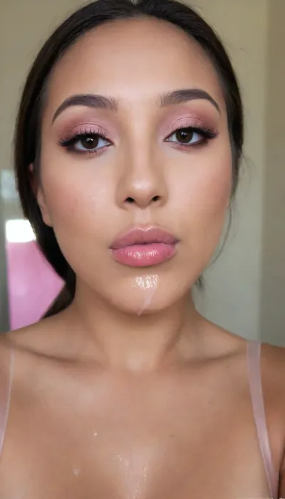 A Filipina's slut face, (27 years old), dark brown tanned skin, (closed mouth), (softly overlined lips with muted rosy nude-pink lipstick, subtle mauve undertones, slightly deeper pink lip liner defining the edges, sheer translucent gloss layered over the lipstick, soft reflective highlights on the center of the lips, naturally full-looking lips), (medium-width natural nose), (straight natural nose bridge), (softly rounded slightly bulbous nose tip), (naturally wider nostrils), (subtle nasal width), (nose proportionate to the face), masculine jaw, (softly rounded jawline), looking straight at camera, closed lips, face portrait, (round to softly oval face), natural facial asymmetry, natural facial proportions, realistic skin texture