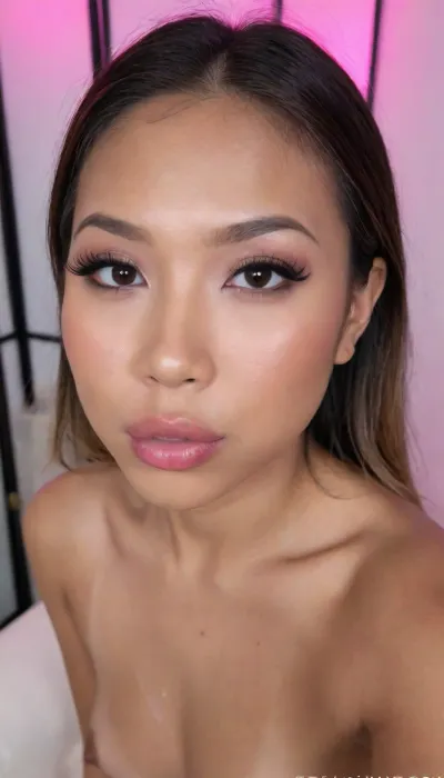 (Pinay Filipina Asian:1.2), (closed mouth), A Filipina's slut face, (27 years old), dark brown tanned skin, (softly overlined lips with muted rosy nude-pink lipstick, (subtle mauve undertones), (slightly deeper pink lip liner defining the edges:1.2), sheer translucent gloss layered over the lipstick, soft reflective highlights on the center of the lips, naturally full-looking lips), (medium-width natural nose), (straight natural nose bridge), (softly rounded slightly bulbous nose tip), (naturally wider nostrils), (subtle nasal width), (nose proportionate to the face), masculine jaw, (softly rounded jawline), (looking straight at camera:1.1), closed lips, (face portrait), (frontal shot), (round to softly oval face), natural facial asymmetry, natural facial proportions, realistic skin texture