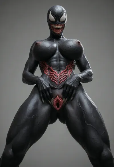 Hyperrealistic art, venom is a purple character with a large mouth, venom symbiote, 8 k cg render, venom, carnage, symbiote, 8k render, hyperreal highly detailed 8 k, 8 k high detail concept art, huge big breasts, hyper real render, 3 d render character art 8 k, 8k octane render, 8 k octane render, high detail 8 k render . Extremely high-resolution details, photographic, realism pushed to extreme, fine texture, incredibly lifelike, Huge breasts, very tall, spread pussy lips, <lora:She-Venom-FFusion.LORA:1.2>