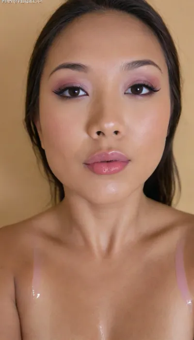 (Pinay Filipina Asian:1.2), (naturally full upper lip:1.2), (tightly closed mouth, lips together:1.2), A Filipina's slut face and shoulders, (27 years old), (warm dark brown tanned skin:1.3), (softly overlined lips with muted dark-rosy nude-pink lipstick, subtle mauve undertones, slightly deeper pink lip liner defining the edges:1.2), sheer translucent gloss layered over the lipstick, soft reflective highlights on the center of the lips, naturally full-looking lips, (medium-sized almond-shaped eyes:1.2), (slightly hooded eyes:1.15), (soft relaxed upper eyelids:1.15), (dark brown eyes), (natural softly defined eyebrows:1.15), (low natural eyebrow arch), (medium-width natural nose:1.15), (straight natural nose bridge:1.15), (moderately broad nose bridge), (softly rounded slightly bulbous nose tip:1.2), (naturally wider nostrils:1.15), (subtle nasal width:1.15), (nose proportionate to the face:1.2), (soft natural nose shape), (softly defined jawline), (slightly strong lower jaw), (full rounded cheeks:1.15), (soft oval face:1.2), (slightly elongated oval face), (natural facial asymmetry:1.15), natural facial proportions, (looking straight at camera:1.1), closed lips, (face portrait), (frontal shot), realistic skin texture