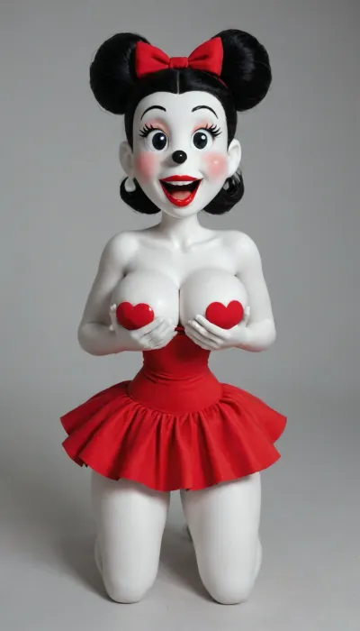 "originals Minnie Mouse, and Betty boo, classic 1990s style, full body character art, black and white color palette, red bow and skirt details, (if applicable to the AI model), large circular ears, high detail, clean lines, vintage cartoon aesthetic, in the style of Walt Disney Animation Studios." Super sexy chubby diferent posses set, sensualite porn porny, old lengerie pinky, ((Disney by famale)), word+ hormonales, universe space, famale, anthrotwrror híbrid, [minie], a happy smiling 19 year doll lifting her skirt, mixer ass, (furry bimbo), (mouth wide open:1.3), (booty delicius glutes), nice ass, (squeezing her tits together:1.4), (hip beuty waist:1.5), (lottus:1.4), plastic skin black, life doll, doll, plastic skin, full body view, combinated manga secuences viñetas fun, fucked secuense comics on all fours by doll, original doll, hips huge Big tits dolly, plastic bright, ((facing forward, front view:1.5))