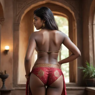 dark skin indian girl showing her big black ass