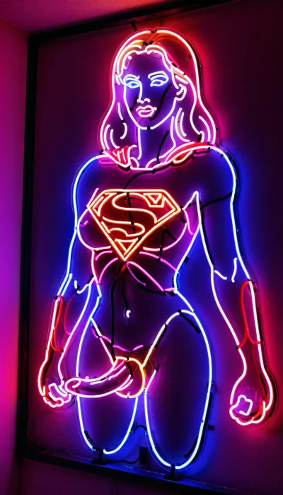 PENeonSign, neon sign, glowing, (outline form:1.1), multicolor neon sign depicting supergirl, erect penis, large scrotum, futanari, <lora:PE_NeonSignStyle:.9>, erect-futa, erect-penis, erection, <lora:SDXLlora13ErFut:.5>, <lora:xpenis-1.5e:.3>
