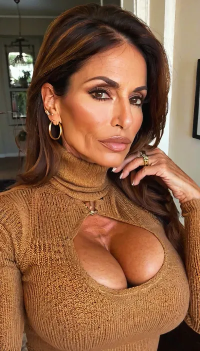 lazy eye, huge fake tits cleavage, turtleneck knit sweater, ((old, 50yo)), handcuffed, gold hoop earrings, nose ring, tattoos, sexy neck, ((old brown hair mom woman)), (tan skin), (skinny muscle), (beautiful Mexican instagram model face), (fit body), very beautiful, perfect skinny body, perfect face, looking at the camera, perfect eyes, (skinny fit), pretty, snub-nosed, long hair, 4ng3l, face, <lora:clothed_small:1.8>, <lora:SDXL_BetterFaces-LoRA_v1:.8>