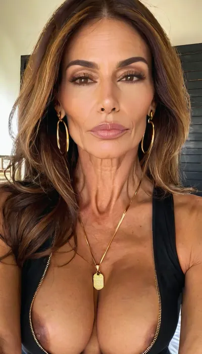 lazy eye, on top of me on my bed pov, lots of gold necklaces, saggy fake tits, perfect hands holding her tits, small fake tits cleavage, vneck black tee, ((old, 50yo)), handcuffed, gold hoop earrings, nose ring, tattoos, sexy neck, ((old brown hair mom woman)), (tan skin), (skinny muscle), (beautiful Mexican instagram model face), (fit body), very beautiful, perfect skinny body, perfect face, looking at the camera, perfect eyes, (skinny fit), pretty, snub-nosed, long hair, 4ng3l, face, <lora:clothed_small:1.8>, <lora:SDXL_BetterFaces-LoRA_v1:.8>
