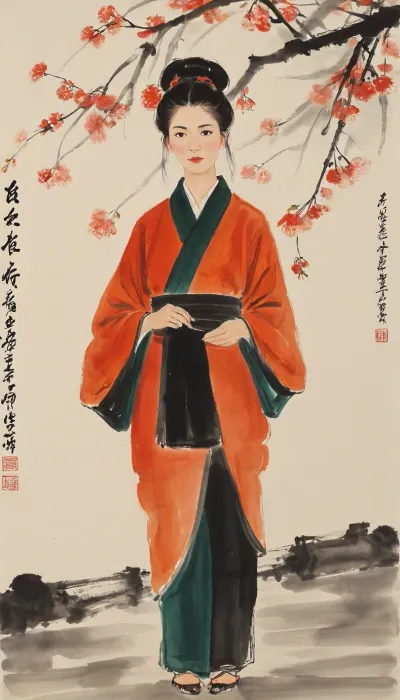 Gwen Tennyson, portrayed with the artistic essence of Qi Baishi's renowned brushwork, wearing a kimono, Using minimal strokes, Qi Baishi's signature style brings out Gwen's character, emphasizing its curiosity and independence. Gwen might be depicted in a simple yet evocative setting, surrounded by delicate depictions of flora or objects that offer a glimpse into its world.The overall scene carries a sense of whimsy and an appreciation for the beauty in everyday life, gwen, tennyson, (/Ben10), /, (ultra, HD, quality, details), bright, orange, hair, short, (green, eyes), style, of, Qi, Baishi, baishi, <lora:tbh170-sdxl:2>, <lora:baishi_xl_0_-000004:2>