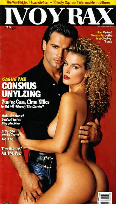 90s Color Climax magazine cover, authentic European adult magazine style from the mid-1990s, highly detailed and realistic.

Vertical portrait format, glossy magazine cover. Top of the cover has a thick banner with the words "COLOR CLIMAX" in bold, slightly condensed, all-caps sans-serif font with a soft drop shadow and mild chrome/gold edge effect. Under the main logo a smaller line of text reads "ISSUE 142

The cover shows a kinky couple