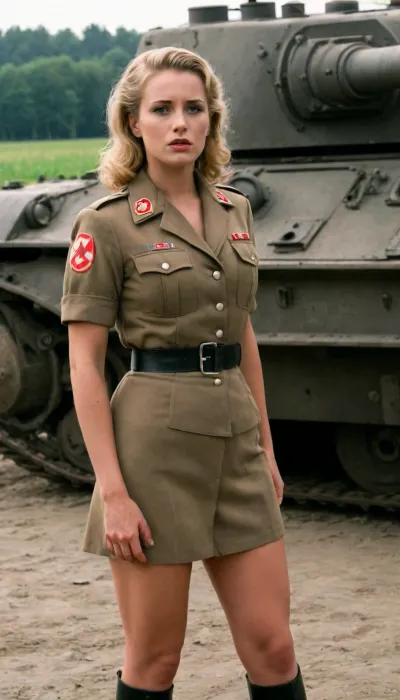 "Oddball" from "Kellys Heroes" movie, fuck german nazist uniform woman. Hot sex scene near tank