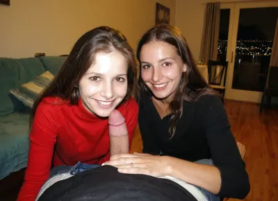 (male pov:.6), two naive brunette young skinny short girls handjobing micro penis of a friendly old neighbor, (skinny girl:1.1), ((fully clothed)), micro penis, small penis, old man wearing, visible face, old man with a big smile on his face, dinner room at night, messy room