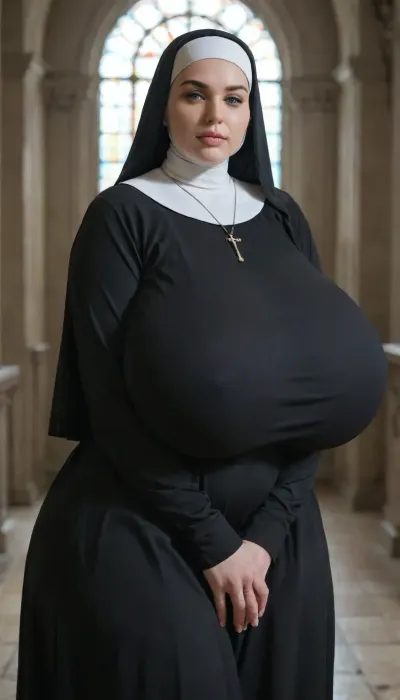 ssbbw, (nun:1.2), (massive breasts:1.65), (clothed:1.54), (thick:1.5), (black clothes:1.3), huge, breasts, <lora:Taretiti_XL-v1:.8>
