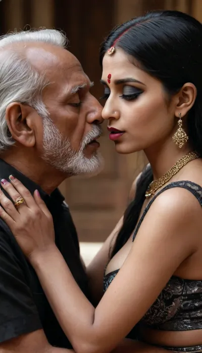 Indian goth girl big tits kissing a old man