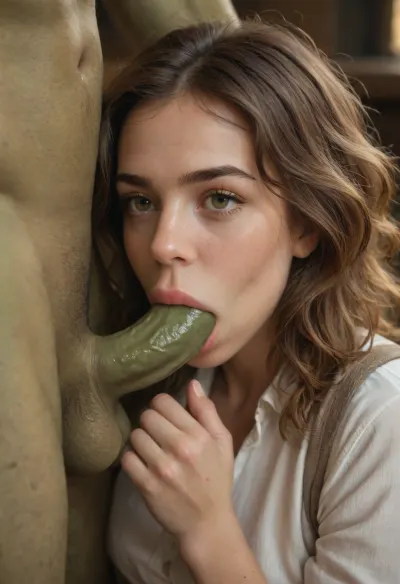Hermione Granger sucks goblin's cock for money, other goblins are waiting in order, oral sex, facefuck, throatfuck, deep mouth penetration, (green penis penetration), green goblin's penis penetrated her throat, (brown honey eyes), hogwarts uniform, (short green-skinned goblins:1.6), (goblins height is a half of her, goblins height is to her waist:1.5)