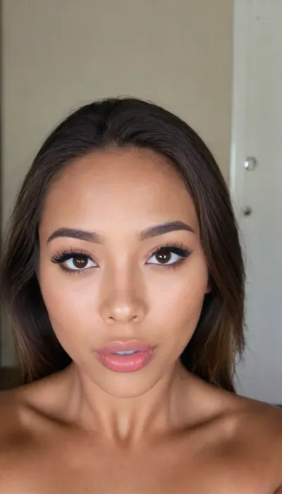 A Filipina's slut face, (27 years old), . dark brown tanned skin, (full lips, dark-beige lipstick), masculine jaw, looking straight at camera, portrait