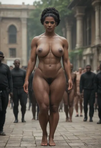 Ancient Rome. 1woman, 7+men, (full body picture of 24 year old Empress Messalina inspecting a group of very muscular huge dark black slaves with huge erect ultra-detailed textures on fabric, balanced color grading, sharp depth of field with blurred background, ultra-sharp focus, 8K resolution., high details, UHD 8K, fine eye details, masterpiece, Rating_explicit, random sex scene, fantasy, photography, cocks:1.5)