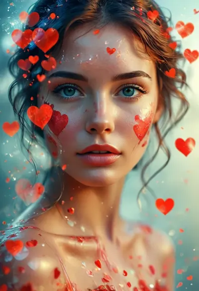 fullbody, double-exposure illustration in which a belle woman face is overlaid with hearts, blending human features with skin elements, /KlTTYART/, <lora:COMFYUI_mimic_landscape_-_XL_SDXL v2.0:.1>, <lora:attractive_notrigger:.1>, <lora:MJ52:.5>