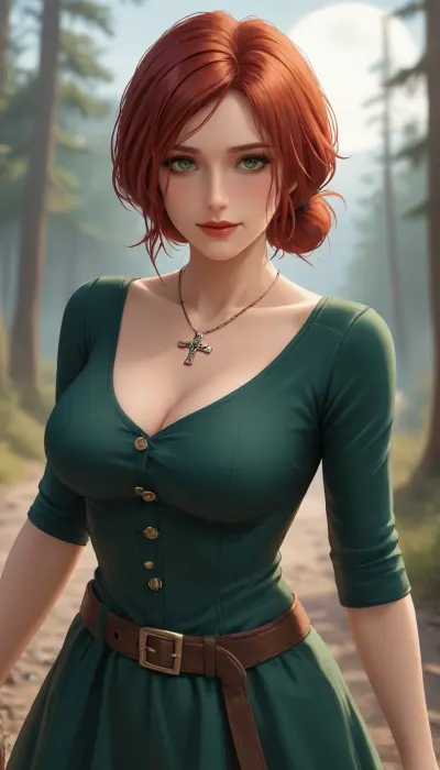 (raiq), witch Triss Merigold, green_eyes, red lipstick, blushing, looking at viewer, big breasts, smile, (dynamic pose), BREAK
Full moon, witches Sabbath in magic forest, chiaroscuro, triss_merigold, red, hair, belt, necklace, jewelry, SamDoesArts, watson_cross, <lora:trissASP:2>, <lora:SDXLSamDoesArts:.8>, <lora:watson_cross:.8>