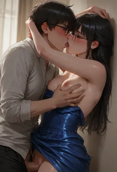 (Nerdy 19yo Vietnamese american girlfriend is fucking her male prom date:1.8), (orgasm), (cumming), (he presses her against the wall with her hands above her head as he plays with her pussy:1.3), (passionate kiss), (groping), small breasts, Glasses., (long smooth black hair escaping from a fancy updo), (aroused:1.8), (braless), (hard nipples), (blushing:1.6), (Wearing blue prom dress:1.2), Photorealistic, (focus on perfect face:1.2), french kiss, <lora:dark:1.1>, <lora:french_kiss_xl_v1:.8>