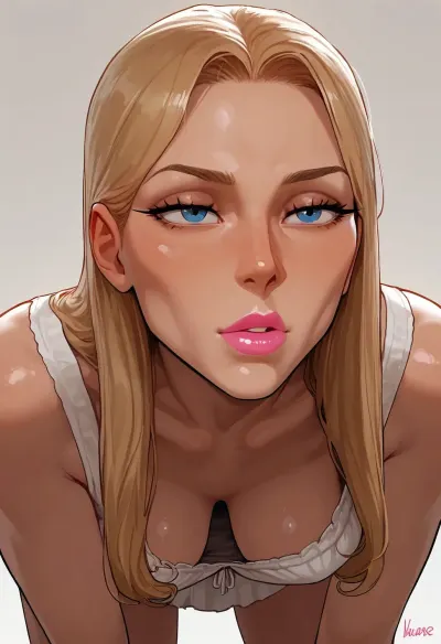 (materialistic and shallow lifestyle), (white background), mature, solo, detailed, (incase), close-up working anus, bent over standing, looking ahead, (unnatural round medium breasts, botox, fillers, (masculine facial features), cheekbones, tall, keratin, ((unnatural))), blue eyes, (leanness, thinness), blonde, straight hair, pink lipstick, hyaluronic lips, <lora:Incase_Style__SDXL:1>