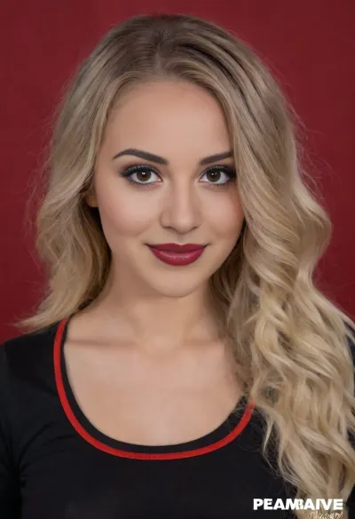 Anissa, 24yo North African Maghreb woman, warm dark olive brown skin with detailed visible pores and realistic texture, natural wavy ash blonde hair with dark roots, heavy provocative makeup, dark eyeliner, red lipstick, flawless consistent face matching the reference, beautiful fresh young face, looking at camera with soft smile, casual black Nike outfit, neutral background, ultra realistic, shot on iPhone, natural lighting, film grain.