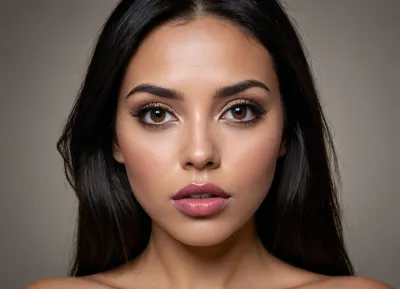 a modern photo of a latin woman, looks like candela skin, dark skin, round shape face, big lips, make up, dark lipstick, button little nose, latin skin, big eyes, black eyes, long straight hairs, black hairs, beautiful face, nude, big tits, entire tits, realistic, modern, intricate, masterpiece, sharp focus, dramatic, soft lighting, high res, <lora:Latin_girl:.7>