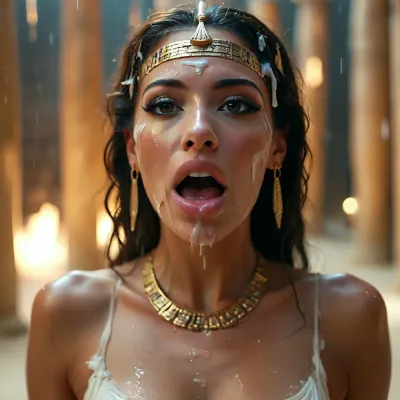30 year old female ancient egyptian queen, covered in thick white realistic cum, sexy expression, orgasm, (orgasm face:1.3), ((Mouth wide open)), tongue stik wide out, eyes half closedwoman, ((cum on face:1.3)), <lora:MJ52:.6>, <lora:BUT_SDXL_SHS:1.3>, <lora:add-detail-xl:.8>, <lora:CinematicStyle_v1:1.3>, <lora:JustCum:1.7>
