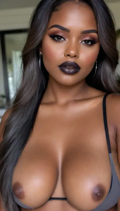 Insanely detailed photo of an 28 years old latin woman, dark skin woman, ((curvy body)), Close-up girl, ((round face)), (((brown skin))), (((full lips))), (((grey lipstick))), small cute nose, standing, face, (((round medium breasts))), (((straight hair))), (((long black straight flat hair))), (((oiled skin))), (detailed black eyes), (((slut makeup))), round earrings, necklace, long big thick, (high resolution image), (perfect face), sexy, beauty, (ultra realistic:1.7), (maximum quality:1.5), (high resolution:1.7), (extreme detail:1.5), (ultra realism:1.6), 8k, he, photo was taken by Canon Eos, (maximum detailed skin:1.6), (((I was offended))), melanin, <lora:BUT_SDXL_SHS:.8>, <lora:melanin-XL:2>