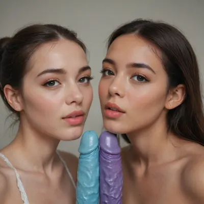 2 girls, 1 asian, 1 african, interacial, uhd, masterpiece, 4k, epic details, high details on textures, sweety, cute, makeup, realistic eyes, realistic faces, lyind down, sharing a double dildo, on matress, warm light