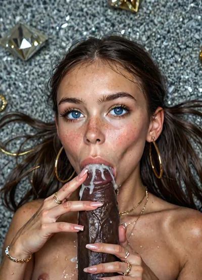 detailed and infocus face, (beautiful petite female much younger than 18 years old:1.7), (cum explosion from nose:1.1), (cum explosion:1.2), (very petite brunette:1.6), (micro body:1.4), very delailed eyes, big expressive eyes, wide open eyes, (slutty face:1.2), eye contact, facing viewer, hdr, blush, wet skin, sweaty, (very slim:1.4), (flat chest:1.4), male pov, blowjob, (deep black cock oral penetration:1.7), (twin pony tails black hair:1.4), ejaculating, cum, grabing head, big cock, extremely big cock, from above, extremely beautiful, extremely, perfect face, perfect skin, long eyelashes, thick eyelashes, (side view:1.3), shiny pink lip gloss, (gold hoop earrings:1.5), big lips, looking at viewer, naked, (very light blue eyes:1.3), (perfect manicured very long polish nails:1.6), (close-up to nails:1), (silver longest necklaces), silver choker, ((((she wear lots of silver and diamonds rings in every finger:1.8)))), skin tight, flirty, dimorphic feminine face, eyeshadow, close up, UHD, 8k wallpaper, (maximum quality:1.5), (ultra high resolution:1.7), ((dark erected nipples slip:1.4)), ((very dark aerola:1.4)), ((very dark very long thick huge nipples:1.4)), (masterpiece:1.2), award winning photo, (huge cum is flowing from lips:1.5), (Extreme:1.5), (insanely detailed:1.9), (realism:1), (realistic:1.7), (hdr:1.4), hyper-detailed realistic body, hyper-detailed realistic face, (warm ambient light:.5), (dark shadows:1.4), hyperrealistic, 8K, BadX, porn photoshoot, detailed skin, on the roof, steam, blushing, DETAILED background, spectacular lighting, (eyes wide open in pleasure:1.48), (pleasing expression:1.44), (shy:1.4), UHD 8K, (full body photograph:1.12), (huge dick:1.3), (creamy deep deepthroat:1.5), (extreme oral sex:1.5), (huge veiny black dick:1.3), (cum:1.8), professional photograph shot on kodak, 35mm photo, sharp focus, high budget, cinemascope, 100 mm lens, 1/250 s, f/2.8, ISO 300, but, <lora:detailed_notrigger:1>, <lora:LCMTurboMix_Euler_A_fix:.4>, <lora:photorealistic_portrait_notrigger:1>, <lora:BUT_SDXL_SHS:1.2>