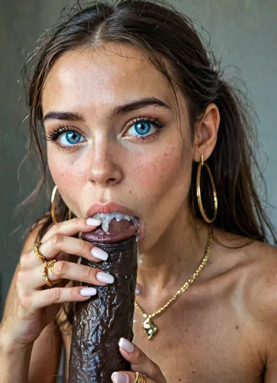 detailed and infocus face, (beautiful petite female much younger than 18 years old:1.7), (cum explosion from nose:1.1), (cum explosion:1.2), (very petite brunette:1.6), (micro body:1.4), very delailed eyes, big expressive eyes, wide open eyes, (slutty face:1.2), eye contact, facing viewer, hdr, blush, wet skin, sweaty, (very slim:1.4), (flat chest:1.4), male pov, blowjob, (deep black cock oral penetration:1.7), (twin pony tails black hair:1.4), ejaculating, cum, grabing head, big cock, extremely big cock, from above, extremely beautiful, extremely, perfect face, perfect skin, long eyelashes, thick eyelashes, (side view:1.3), shiny pink lip gloss, (gold hoop earrings:1.5), big lips, looking at viewer, naked, (very light blue eyes:1.3), (perfect manicured very long polish nails:1.6), (close-up to nails:1), (silver longest necklaces), silver choker, ((((she wear lots of silver and diamonds rings in every finger:1.8)))), skin tight, flirty, dimorphic feminine face, eyeshadow, close up, UHD, 8k wallpaper, (maximum quality:1.5), (ultra high resolution:1.7), ((dark erected nipples slip:1.4)), ((very dark aerola:1.4)), ((very dark very long thick huge nipples:1.4)), (masterpiece:1.2), award winning photo, (huge cum is flowing from lips:1.5), (Extreme:1.5), (insanely detailed:1.9), (realism:1), (realistic:1.7), (hdr:1.4), hyper-detailed realistic body, hyper-detailed realistic face, (warm ambient light:.5), (dark shadows:1.4), hyperrealistic, 8K, BadX, porn photoshoot, detailed skin, on the roof, steam, blushing, DETAILED background, spectacular lighting, (eyes wide open in pleasure:1.48), (pleasing expression:1.44), (shy:1.4), UHD 8K, (full body photograph:1.12), (huge dick:1.3), (creamy deep deepthroat:1.5), (extreme oral sex:1.5), (huge veiny black dick:1.3), (cum:1.8), professional photograph shot on kodak, 35mm photo, sharp focus, high budget, cinemascope, 100 mm lens, 1/250 s, f/2.8, ISO 300, but, <lora:detailed_notrigger:1>, <lora:LCMTurboMix_Euler_A_fix:.4>, <lora:BUT_SDXL_SHS:1.2>