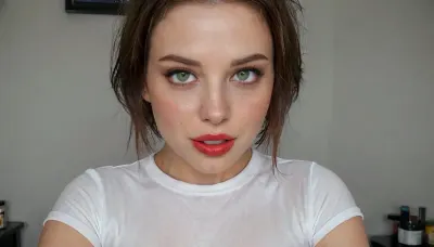 Petite. green eyes. Dark red soaking wet hair. Bee-stung red lipstick. Dark eyeliner. Small face, cute smile. Whipnose. Sugestive look, small face, tongue out, w3t, wet tshirt, best quality, cinematic, green, eyes, blue, brown, perfecteyes, Stable-Yogis-Makeup-Enhancer-XL, 4ng3l, face, <lora:w3t_SDXL:2>, <lora:PerfectEyesXL:.8>, <lora:SDXL_BetterFaces-LoRA_v1:.8>