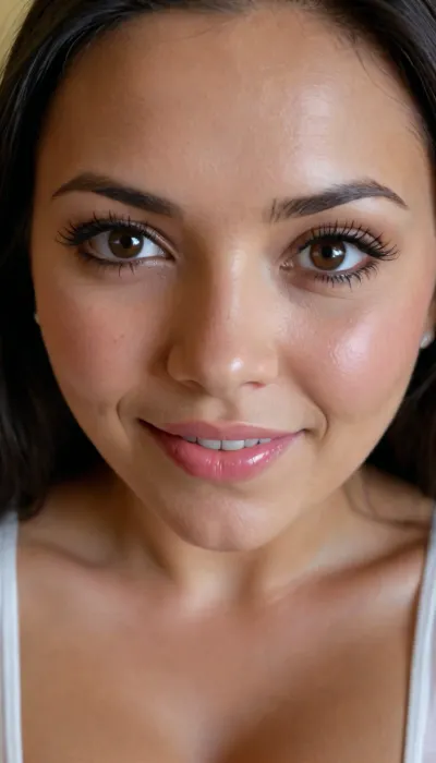 30 YEAR OLD NATIVE AMERICAN BIMBO SLUT, VERY EXTREMELY EXTREMELY CLOSE UP, FACE & BREASTS DIRECTLY IN VIEWERS FACE, FACE TO FACE, DIRECTLY IN FRONT OF VIEWER, LARGE BIG BOOBS, VERY CLOSE UP, BENDING FORWARD, DARK TANNED FACE, VERY DARK TANNED SKIN, GOOD LIGHTING, LONG NATURAL BLACK HAIR, BRIGHT BROWN EYES, BIG BIMBO LIPS, SMILING, SLUT, IN BEDROOM, WOMAN DIRECTLY IN FRONT OF VIEWER UP CLOSE, NUKED, PERFECT FACE, LUSTFUL APPEARANCE