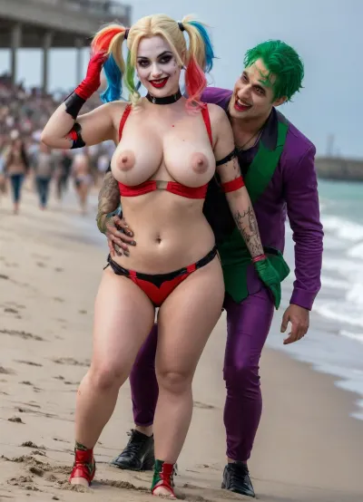 (8K resolution), ((people touched detailed)), (((adult movied sapphic therapy performing, body the position, babe enormous plumped pouring breast, wife of Joker Harley Quinn skin costume, massive fucked pussy and glamorous butt, hourglass body, touch jobbing, interracial gangbang bimbo perform reinvent escort makeup))), ((wetting by sea with orgy characters between hand fucking man in mouth job, wear heel and net bikini. The day, lighting HDR+, full body visibly)), (tattoos cover wrought body, detailed), ((public beach on porned seaside))
