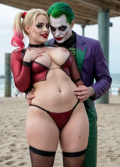 (8K resolution), ((people touched detailed)), (((adult movied sapphic therapy performing, body the position, babe enormous plumped pouring breast, fuckwifed of Joker Harley Quinn skin costume, massive fucked pussy and glamorous butt, hourglass body, touch jobbing, interracial gangbang bimbo perform reinvent escort makeup))), ((wetting by sea with orgy characters between hand fucking man in mouth job, wear heel and net bikini. The day, lighting HDR+, full body visibly)), (tattoos cover wrought body, detailed), ((public beach on porned seaside))
