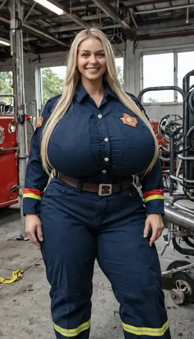 40 yo smiling woman, (((fully clothed blonde firefighter))), masterpiece, best quality, 8k, solo, front facing, (gigantic saggy breasts:1.2), (smiling:1.2), (tall:1.2), (tall girl:1.2), (gigantic hips:1.2), (gigantic thighs:1.2), <lora:add-detail-xl:1.4>, <lora:Aletta_Ocean_AS_SDXL:1.8>