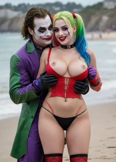 (8K resolution), ((people touched detailed)), (((adult sapphic movied therapy-performing, body the position, babe enormous plumped pouring breast, sex girlfriend of Joker Harley Quinn skin costume, massive fucked pussy and glamorous butt, hourglass body, touch jobbing, Joker gangbang bimbo perform reinvent escort makeup))), ((wetting by sea with orgy characters between hand fucking man in mouth job, wear heel and net bikini. The day, lighting HDR+, full body visibly)), (tattoos cover wrought body, detailed), ((public beach on porned seaside))