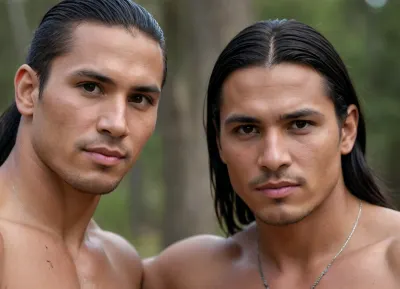 realistic male anatomy, detail male skin texture pores fine body hair sweet beading on skin, Two, duo, male, men, masculine, 30y.o handsome native american.03-12
Two male, gay, men only, gay men, warriors born of legend. Strength, grace, and
honor in every move.6, Native warrior, StrengthAndGrace, 4KUltraHD, Epic visuals, dynamic detailed image, Warrior spirit, Indigenous pride, Cinematic art, Power And Honor, full body homoerotic gay sex