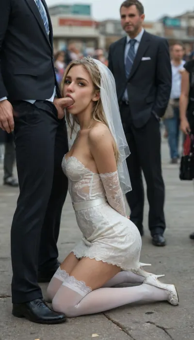 happy, Amateur candid photo full length, side view, back view, Extremely realistic detailed, 18 year old Russian beauty bride blonde girl, kneeling, (blowjob for man in business suit:1.4), (hands behind back:1.2), bride white lace veil, white lace dress, white belt, white stockings, white high stiletto heels, white lace gloves to shoulders, perfect 5 fingers, (crowd of full clothes people outdoor:1.3), (people using smartphones:1.4), very sweaty, miniature, tanned body, blonde wavy medium long hair, absolutely gorgeous, A LOT of sperm, bukkake, sucking on thick cock, cum on her white sexy dress, instagram model, smooth hairstyle, large eyelashes, sneaking a selfie at a crowded painting exhibition, perfect detail, detailed skin texture, perfect eyes, natural very thin body, medium breasts, absolutely stunning, model, Masterpiece, highest quality, best quality, 8k, high resolution, ultra-high resolution, ultra-detailed, smile, realism, DSLR, vibrant colors, realistic smooth deeply tanned skin, highly detailed, entire body, ultra realistic, realistic anatomically correct, really young woman, young face, young body, i love realky young nympho, 4ng3l, face, woman, sucking, a, cock, <lora:SDXL_BetterFaces-LoRA_v1:.8>, <lora:WTS - WhatTheSuck - v1:2>, <lora:detailed_notrigger:2>