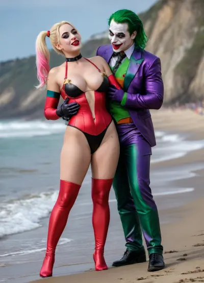 (8K resolution), ((people touched detailed)), (((adult sapphic movied therapy-performing, body the position, babe enormous plumped pouring breast, friend sex of Joker Harley Quinn skin costume, massive fucked pussy and glamorous butt, hourglass body, touch jobbing, Joker gangbang bimbo perform reinvent escort makeup))), ((wetting by sea with orgy characters between hand fucking man in mouth job, wear heel and net bikini. The day, lighting HDR+, full body visibly)), (tattoos cover wrought body, detailed), ((public beach on porned seaside))