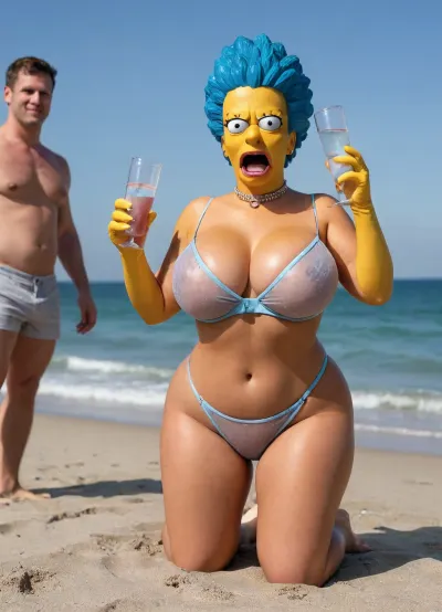 (8K resolution), ((people touched detailed)), (((adult movied sapphic therapy performing, body a position, babe enormous plumped pouring breast, Marge The Simpsons skin costume, massive fucked pussy and glamorous butt, hourglass body, touch jobbing, interracial gangbang bimbo perform reinvent escort makeup))), ((wetting by sea with orgy characters between hand fucking man in mouth job, wear heel and net bikini. The day, lighting HDR+, full body visibly)), (tattoos cover wrought body, detailed), ((public beach on porned seaside))