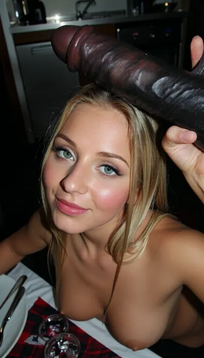 ultra realistic skin, ultra detailed skin, amateur hand-hold candid selfie style, up-side view, 3/4 view, utility room in a restaurant, (one girl:1.5), (extra big erected black dick close up her head:1.1), vulgar wet makeup, beautiful cute 25 yo blonde beautiful woman, green eyes, oval delicate face, cute nose, round cheeks, round face, pointy chin, (latina), 50 y.o. slender blonde amateur girl, girl looking at camera, dark, low light, girl taking candid hand-hold selfie, face clear visible, natural tits, happy face, mischievous face