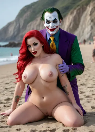 (8K resolution), ((people touched detailed)), (((adult sapphic movied therapy performing, body the position, babe enormous plumped pouring breast, girlfriend fucked of Joker Jessica Rabbit skin costume, massive fucked pussy and glamorous butt, hourglass body, touch jobbing, inter orgy bimbo perform reinvent escort makeup))), ((wetting by sea with orgy characters between hand fucking man in mouth job, wear heel and net bikini. The day, lighting HDR+, full body visibly)), (tattoos cover wrought body, detailed), ((public beach on porned seaside))