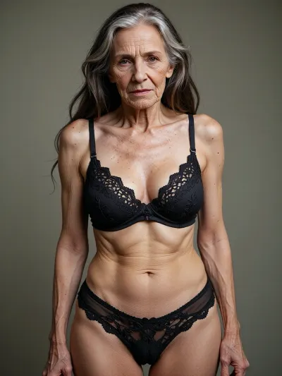 (((disney style:1.9))), (((extremely elder extremely aged very over 90 year old grandma:3))), (((extremely wrinkled saggy skin:1.9))), simple tempting dark monocolor hyper-erotic lace bra with matching t-string thong, very busty, long brown hair, (((extremely wrinkled face:4.9):4.9):4.9), (((extremely wrinkled body:9.9)))