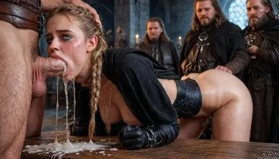 ((Beautiful Sansa Stark from game of thrones:1.32)), ((medium breasts, black sexy suspenders on, black sexy corset, (no panties:1.2), (no underwear:1.2), black cape, long braided blonde hair, sexy black long gloves:1.4)), she stands there confidently, looks seductive, next to her stands a big snow-white wolf from games of thrones, show whole body in the picture, castle, (Realism:1.8), artstation, (epic realism:1.1), (HDR:1.1), intricate details, photorealistic, (the mountain from game of thrones:1.6), her cheeks are tear-stained, crying, running makeup, sweaty skin, 1.3, ((analrape spitroast)), ((large cock in mouth:1.12)), (cum explosion from mouth:1.125), shocked, deep anal penetration, (man is choking her from behind:1.2), cinematic_lighting, blush, ((gangbang_rape, doubleanal_rape, arms_behind_head, nsfw:1.24)), ((hogtied, bound with large chains, tied to a torture table:1.3)), cock in mouth, (brutal face fuck), Blowjob, (tears in eyes:1.5), (running makeup), (excessive cum), 1.4, (cum on face), (cum on body), (Cum in hair), 1.3photorealistic cum, thin runny cum, thick chunky cum bukkake, unwanted bukkake, 4boys, 5boys, 6+boys, multiple black men, Transparent Liquid, gangbang, orgy, penis, cum, cumbath, black_dicks_everywhere, drooling cum, multiple black cock cumming on face, drenched in cum, 10 black cocks surrounding face, 10 massive black cocks, 10 equine cocks, pony cocks, ((Interracial)), (4 gigantic black dressed in slave clothes:1.5), (ugly, terrifying, (ogre), male), (rear side view:1.3), (size difference:1.8), (irrumatio:1.9), Photoreal, (medieval torture Setting), contrasting shadows, bright light patches, light caustics, bright neon lights, wet ground, ultimate realistic 3d rendering perfection, cinematic photography, cinematic lightning, professional depth of field, 3-point lightning, sharp eye focus, (full frontal), night time, (volumetric lighting), professional photographer shot on kodak, 35mm photo, sharp focus, high budget, cinemascope, 100 mm lens, 1/250 s, f/2.8, ISO 300, (high view:1.15), (deep deepthroat:1.6), (gigantic massive thick veiny cock:1.8), chocked expression, open mouth ring gag, (mouth stretched around thick cock:1.3), hand on head, blowjob, (deepthroat:1.6), choaking on dick, drooling, ((crying:1.7)), excessive drooling, in eye, (cum drips from nose:1.6), (cum drips from mouth:1.8), (cum spurts from nose:1.3), (cum spurts from mouth:1.3), (cum dripping on cleavage:1.1), bounce lines, large cock, large balls, throat bulge, view from above and slightly from the side, huge_werewolf_dicks_everywhere, multiple werewolf cock cumming on face, 10 werewolf cocks surrounding face, 10 massive werewolf cocks, 10 werewolf cocks, werewolf pony cocks, (very low view:1.21), night, red moon, (thick tears:1.8), ((desperate expression)), <lora:sansa stark SDXL - sns woman:2>, <lora:EdobWerewolf_XL_v1.0:2>, <lora:detailed_notrigger:2>, <lora:LCMTurboMix_Euler_A_fix:2>, <lora:photorealistic_portrait_notrigger:2>