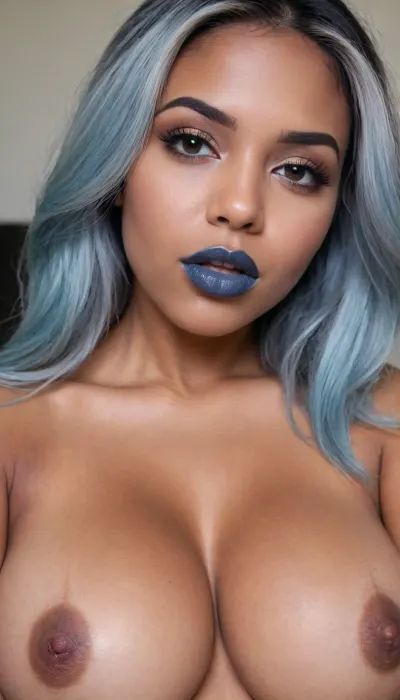 Insanely close up detailed photo of an latin 28-year-old girl sucking big brown cock, (((blue hairs))), curvy body, latina, black straight hairs, full lips, (((grey lipstick))), very big eyes, eyes shade make up, dark skin, (dark skin cinnamon), (nude:1.2), (naked:1.3), (((no clothes))), (((with elastic big breasts))), (((sucking cock))), (different poses), (showing her butts), (pussy visible:1.3), sexy, beautiful, tanned, with a perfect face, detailed face, orgasm face, (detailed hair, light hairstyle:1.1), (shiny dark skin body, realistic sweat:1.1)