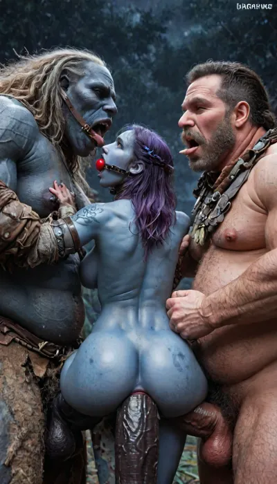 3 idenctical twins, 3 women, ring gag, (open mouth gag:1.55), ((5 dirty old fat men gangrape girl:1.36)), random sex scene, rapefantasy, Rating_explicit, ((Interracial)), (5 ugly fat old satanistic brute thugs black:1.5), (ugly, terrifying, (ogre), male), (rear side view:1.1), (size difference:2.3), female drow elf barbarian, (dark night blue skin:1.82), tall, angry, busty, curvy, thin waist, big boobs, big butt, slim, athletic, fit, vitiligo, strong, (wearing Drizzt Do'Urdens armor, with bear fur pelt, dungeons and dragons inspired chainmail, purplish blue skin, black and purple hair, Dark, Elf, Warrior, Drow, tattooed, scarred, purple eyes, uberfit, muscular, blue skin, amazon, giant, fur barbarian armor, bloody, blood spatter, bear, bear heart), Dark, Elf, Warrior, Drow, tattooed, scarred, purple eyes, uberfit, muscular, blue skin, amazon, giant, fur barbarian armor, bloody, blood spatter, bear, bear heart, defeating a woman in combat, fighting, killing, blood, winning fight, (8 Black skin hyper large muscular men), (8 very large and hyper thick black cocks), (black cock:1.6), sweaty, steamy, detailed face, embarrassed expression, shy, looking at viewer, almost naked, hourglass waistline, perfect anatomic body, ass up, anal spitroast, gagging on cock, random pose, random view angle, ((hogtied, bound for sex, tied up)), (((hyper gigantic large black cock in mouth:1.3))), cum drips from nose, cum drips from mouth, (pulled nipples:1.2), nipple clamps, spitroast, cum explosion from mouth, cum explosion from nose, wide eyes, throat bulge, puffy cheeks, thick cum, holding her head with both hands, hair grab, holding head, deepthroat, (((hyper large cock in mouth:1.3))), oral cream pie, screaming, shocked, tearful, deep anal penetration, cum explosion, Uber realistic, 8k, ultra detailed, arched back, detailxl, 35mm photograph, film, professional, 4k, 1girl, 5 boys, hdr, photographic, ultra realistic, ultra high details, back light, (front view), (dynamic pose), best quality, flatchested, incredibly lean body, feminine, with large muscular black men, gargantuan black cocks, anal sex expansion, ravenous hyper sex, large hyper muscular black men, interracial gangbang, (interracial sex), swollen black veiny cocks, (double anal penetration), hardcore double penetration, proper physics, big black cocks, muscular black interracial gangbang, (forceful penetrations), extremely graphic, shocked expression, beautiful hands, massive cum in ass, detailed background, dynamic angle, Stable-Yogis-Makeup-Enhancer-XL, magazine cover, Realism_Quality_2xx_By_Stable_Yogi, score_9, score_8_up, score_7_up, (((very pretty face:1.3))), (((extremely ultra detailed face:1.3))), perfect fingers and hands, (extreme size difference:1.6), (ultra realistic), (maximum quality), (high resolution), (extreme detail), (ultra realism), UHD, super high quality, <lora:Dark_Elf_Warrior:2>, <lora:Drow:2>, <lora:uberfit_lora_sdxl:2>, <lora:zavy-brbrn-sdxl:2>, <lora:LCMTurboMix_Euler_A_fix:2>